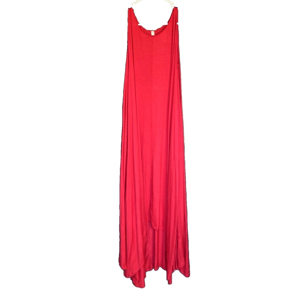 Simply Chic Pockets Column Slinky Flowy Resortwear Red Maxi Tank Dress Womens M